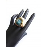 Modernist Blue Gold Ring, Brass 